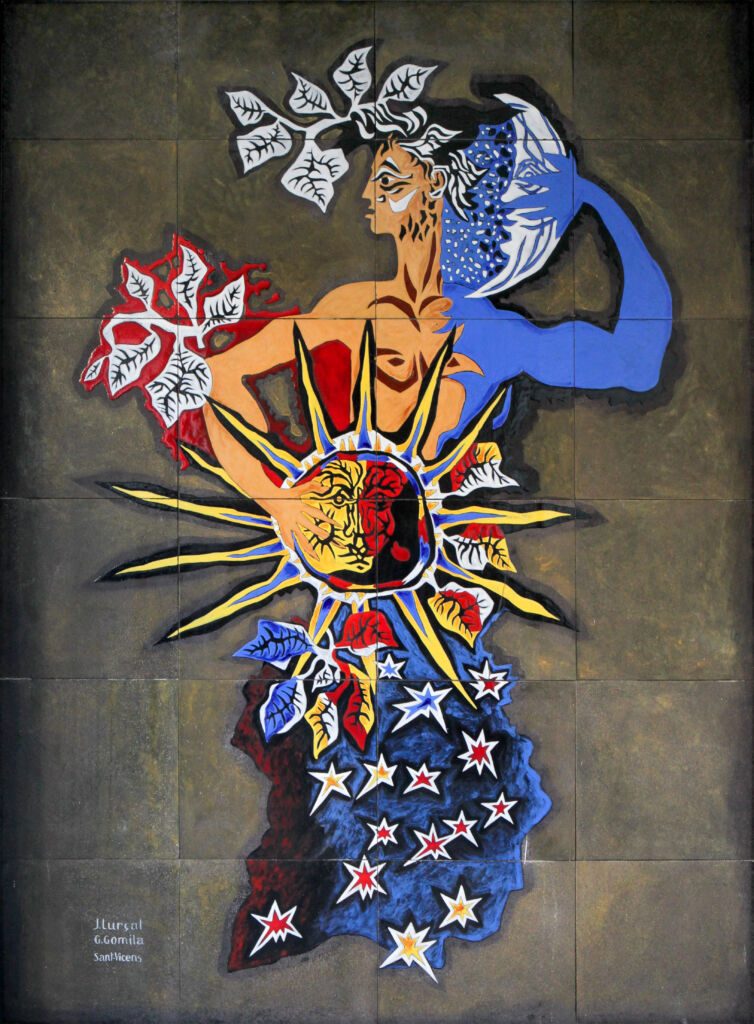 - Jean Lurçat (1892-1966) et Gumersind Gomilla (1905-1970), Panneaux de l’immeuble Le Catalogne à Perpignan, vers 1960 © Ville de Perpignan, musée d’art Hyacinthe Rigaud/P. Marchesan © Adagp 2024